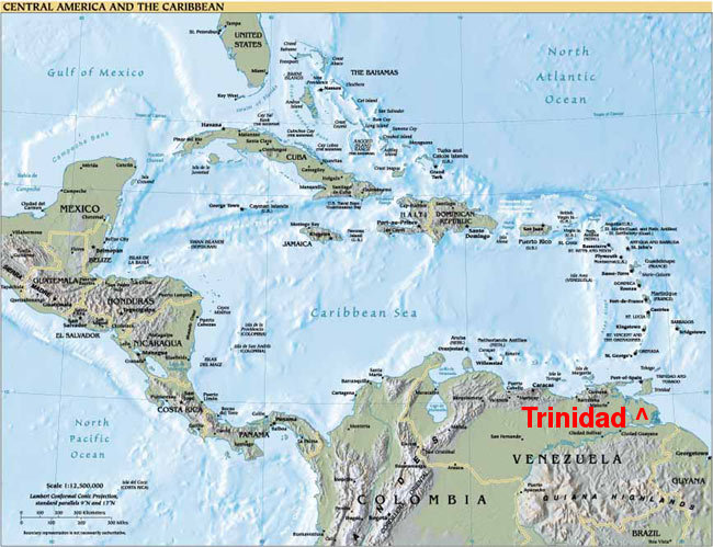 USGS map of the Caribbean showing Trinidad and Tobago.