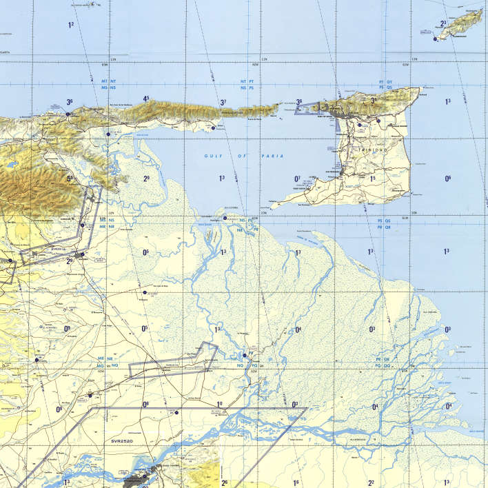 ONC aeronautical map of Trinidad and Tobago and the northeastern Venezuelan coast