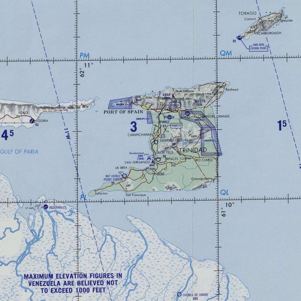 ONC aeronautical map of Trinidad and Tobago and the northeastern Venezuelan coast
