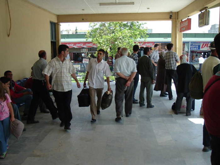 Denizli bus station, or otogar, with large modern Turkish buses.