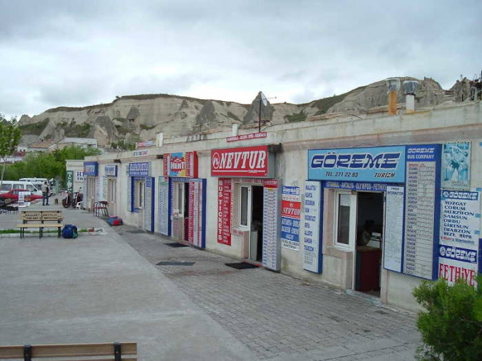 Goreme bus station, or otogar, with large modern Turkish buses.