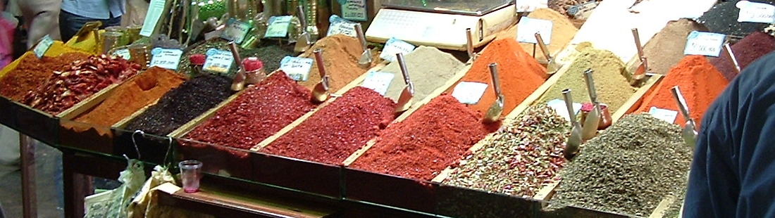 Spices for sale in the Egyptian Bazaar, also known as the Spice Bazaar, or Misr Carsisi, in Istanbul.