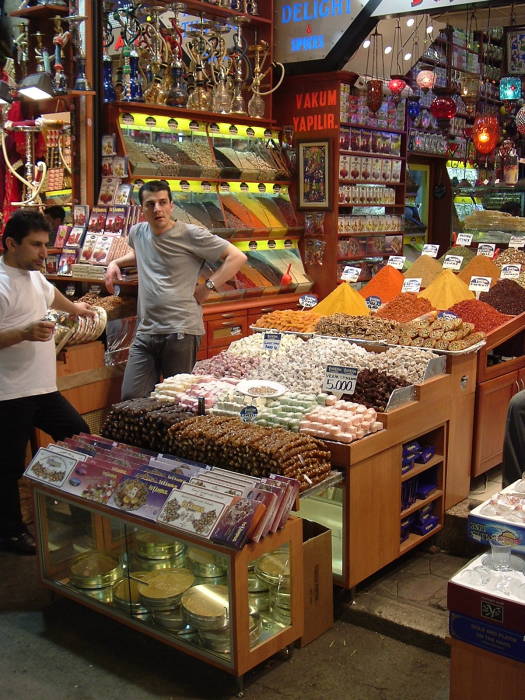 Spices for sale in the Egyptian Bazaar, also known as the Spice Bazaar, or Misr Carsisi, in Istanbul.