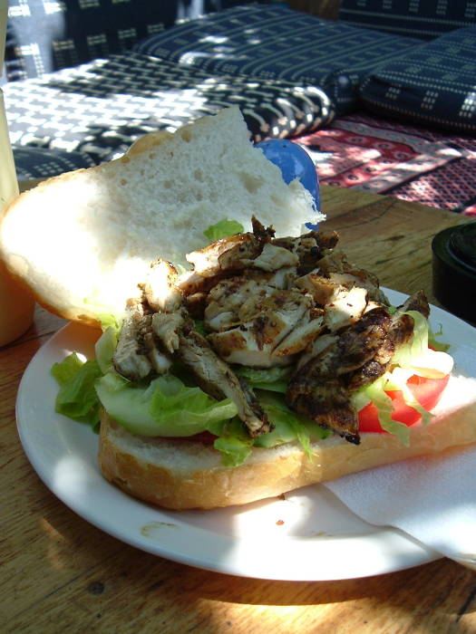 Chicken shish sandwich in Olimpos, Turkey.