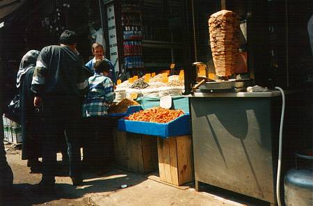 Kebab stand along the street in Istanbul.