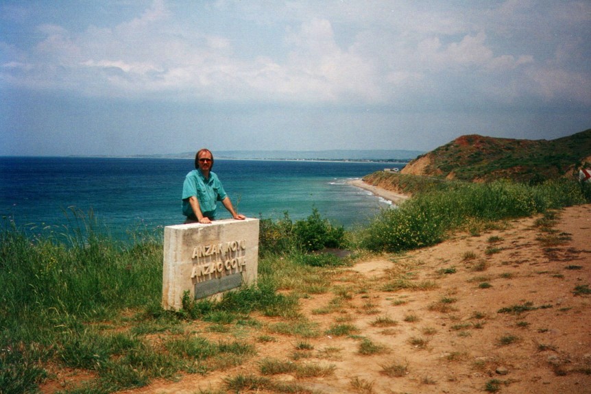 The memorial marker above ANZAC Cove at Gallipoli.