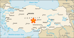 Map of Turkey showing Cappadocia and Goreme in central Anatolia.