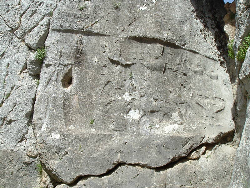 Stone hieroglyphic carvings in Chamber A at Yazılıkaya.