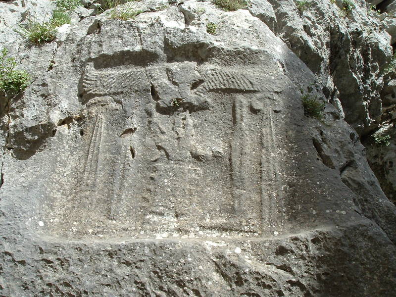 Stone hieroglyphic carvings in Chamber B at Yazılıkaya.