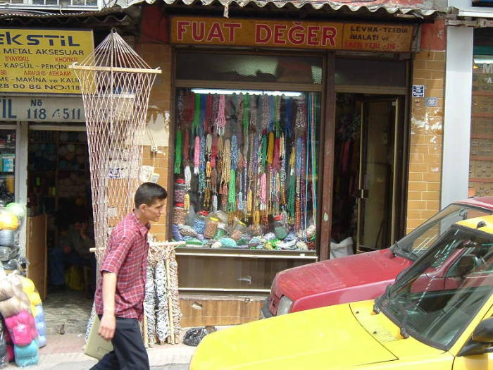 A prayer bead shop along Uzuncarsi Caddesi (Longmarket Street) near the Grand Bazaar in Istanbul.