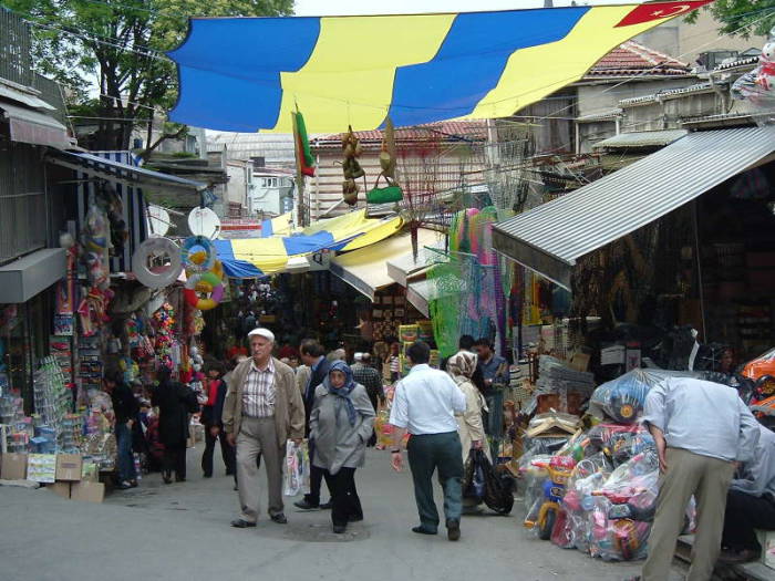 Shops selling plastic goods near the Egyptian Bazaar or Spice Bazaar or Mısır Çarşısı in Istanbul.