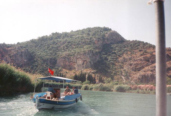 Lycian tombs in the cliff faces overlooking the Dalyan river in Turkey.