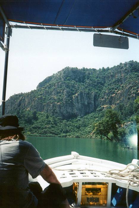 Crossing Köyceğiz Lake near Dalyan, Turkey, on an excursion boat.