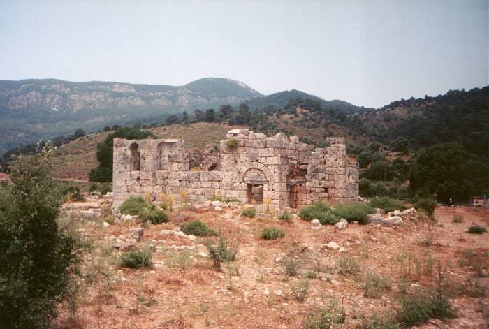 Exterior of Palaestra church at ancient Kaunos near Dalyan in Turkey.