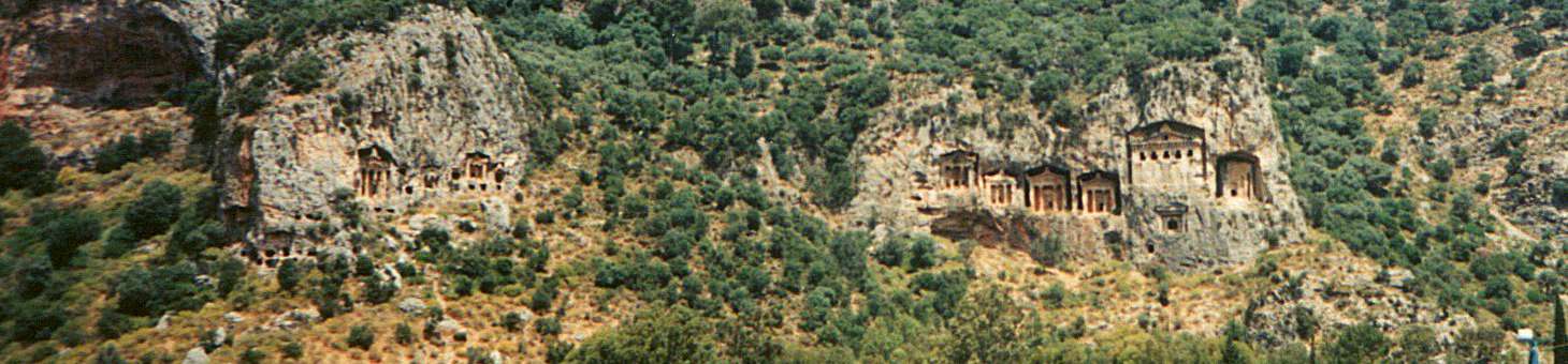 Lycian tombs in cliff faces near Dalyan, Turkey.