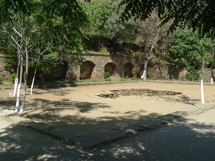 Large 300s era church ruins at Maryemana Evi, the Virgin Mary's home.  A large baptismal pool and foundations.