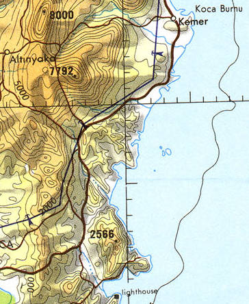Aeronautical chart TPC G-3B showing the Turkish coast south of Antalya.
