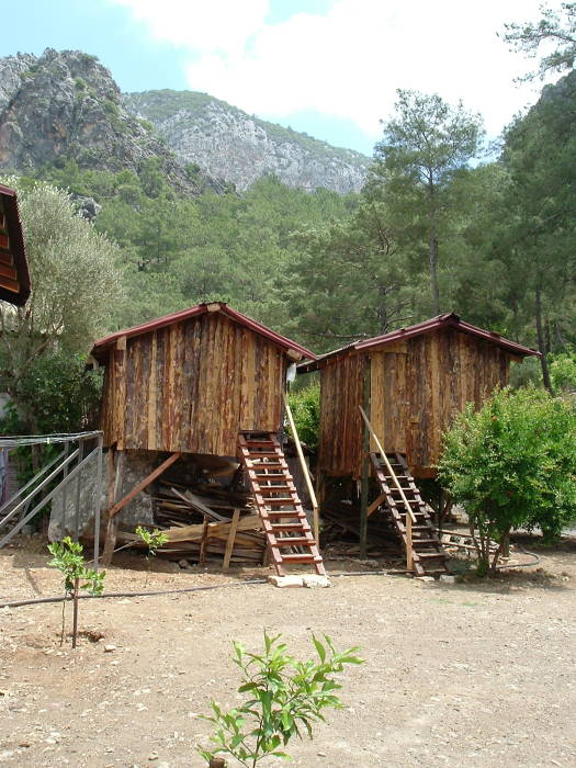 Elevated cabins at the Turkmen Camp, Olympos.