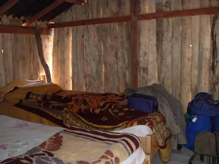 Interior of an elevated cabin at the Turkmen Camp, Olympos.