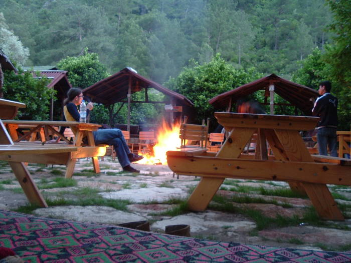 Starting the campfire at Olympos.