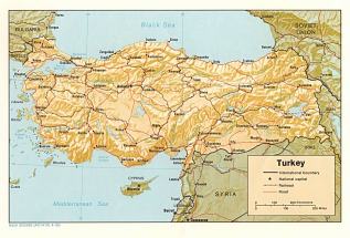 Physical map of Turkey