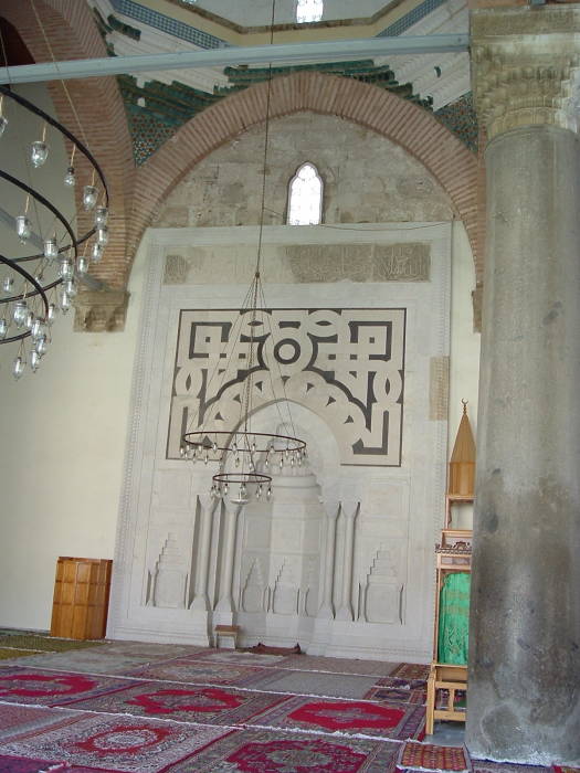Mihrab (prayer niche) and minber (pulpit) inside the Isa Bey Camii (Mosque) in Selçuk.