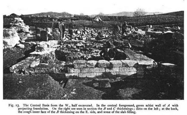 Excavation of primitive levels of the Temple of Artemis, from Hogarth's 1908 'Excavations at Ephesus: The Archaic Artemisia, Volume 1', 1908.