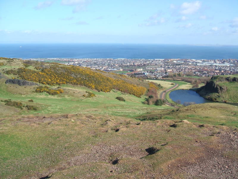View of Donaspie Loch from Arthur's Seat in Edinburgh.