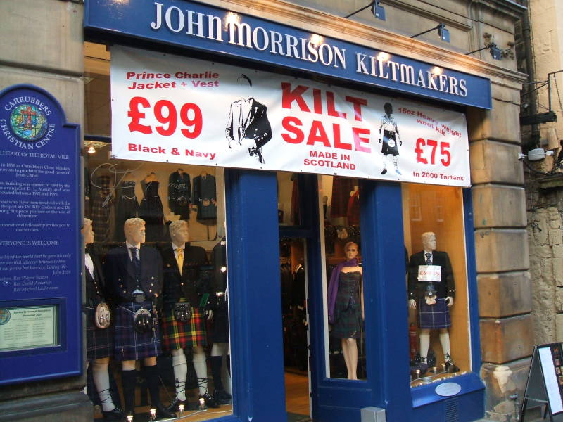 Kilt shop on the Royal Mile in Edinburgh, between the Castle and Parliament.