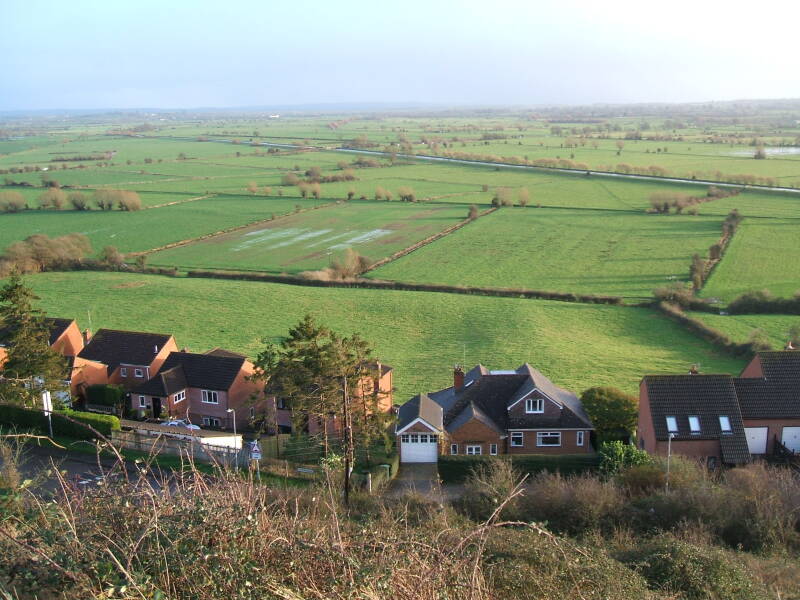View from Wearyall Hill over the surrounding low land and water.