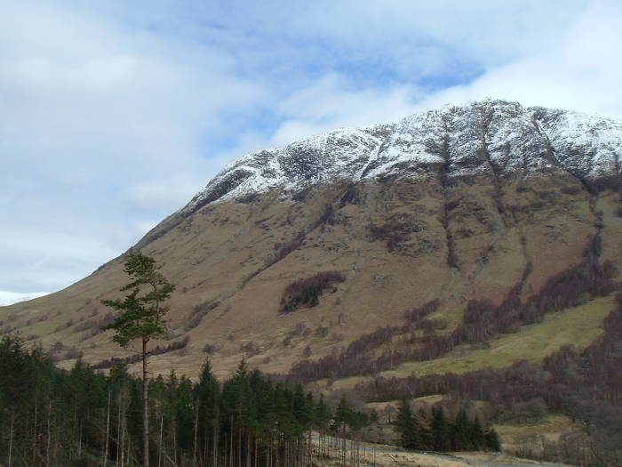 Glen Nevis, Meall an t-Suidhe, and Ben Nevis, in Scotland.