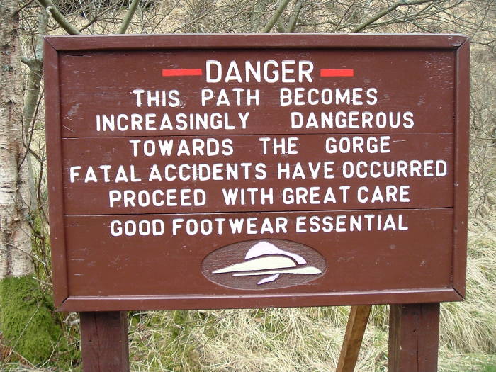 A warning sign in Glen Nevis, in Scotland.