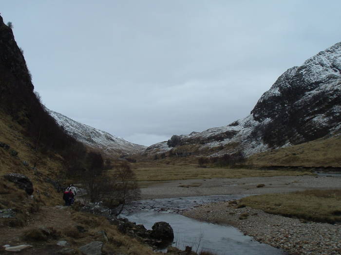 The upper end of Eas an Tuill, with the waterfall An Steall coming down from An Gearanach, above Glen Nevis.