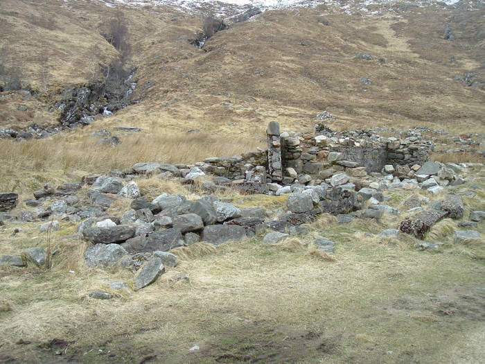 The ruins of the Settlement of Steall, above Glen Nevis in Scotland.