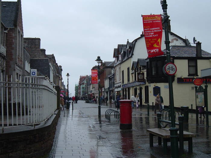 The High Street through the center of Fort William, Scotland.