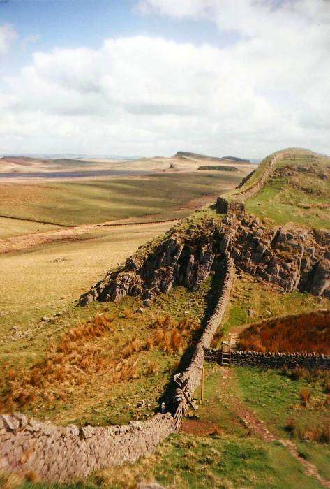 Cliffs and bluffs near milecastle 39 of Hadrian's Wall, Northumberland, England.