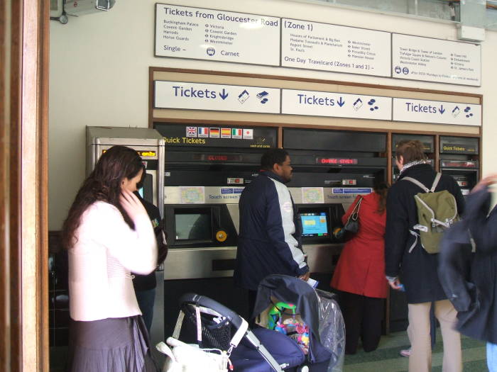 London Underground ticket machines at the Kensington Tube station.