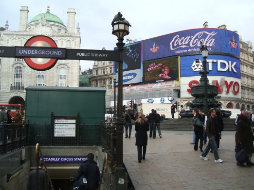 London Underground or Tube station entrance in Piccadilly Circus.