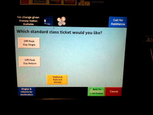 Screen on the ticket machine at the Euston Square Tube station.