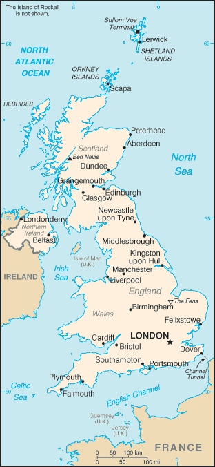 CIA map of the UK, including the Orkney Islands.