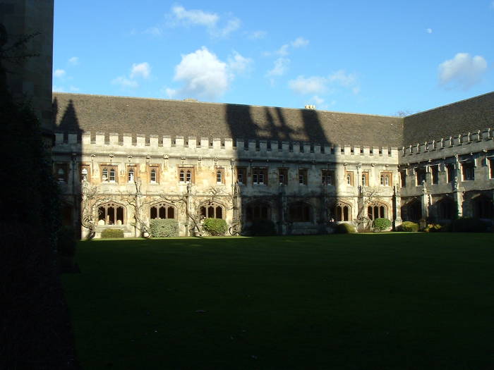 Cloister within Magdalen College, Oxford, where C.S. Lewis taught.  The statues around this cloister were the inspiration for the frozen animals in 'Narnia'.