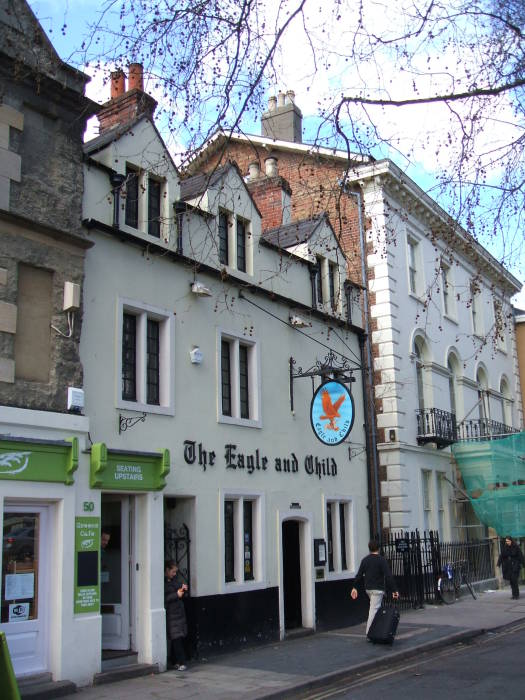 The Eagle and Child pub, Oxford, where C.S. Lewis and J.R.R. Tolkien met with the 'Inklings' literary group.  The pub as seen from the exterior.