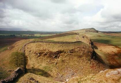 Walking along the central section of Hadrian's Wall in Northumberland.