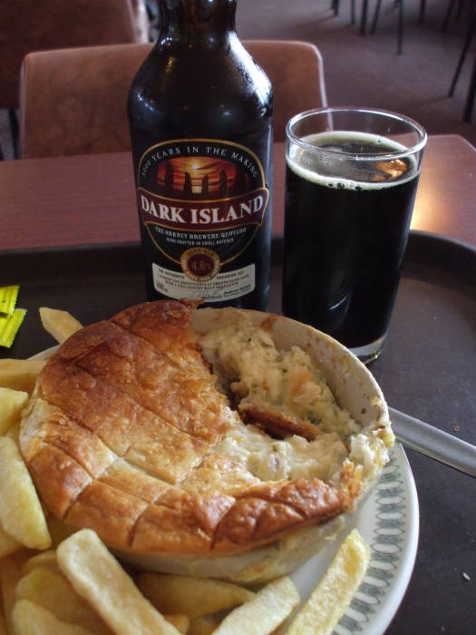 Fish pie and Dark Island ale at Baile Mòr on the Isle of Iona.