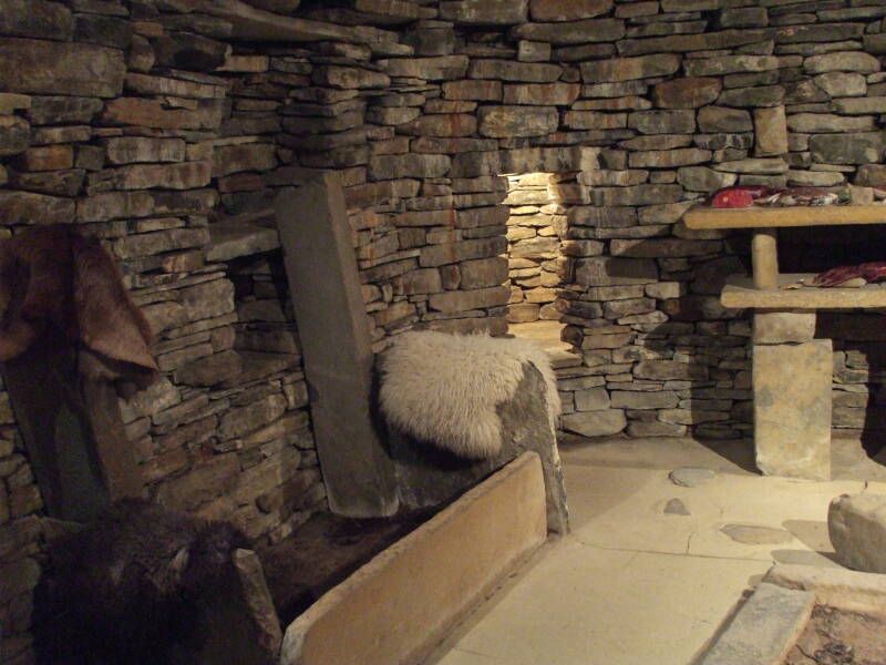 Dwelling 7 of Skara Brae Neolithic settlement beside the Bay of Skaill in the Orkney Islands.