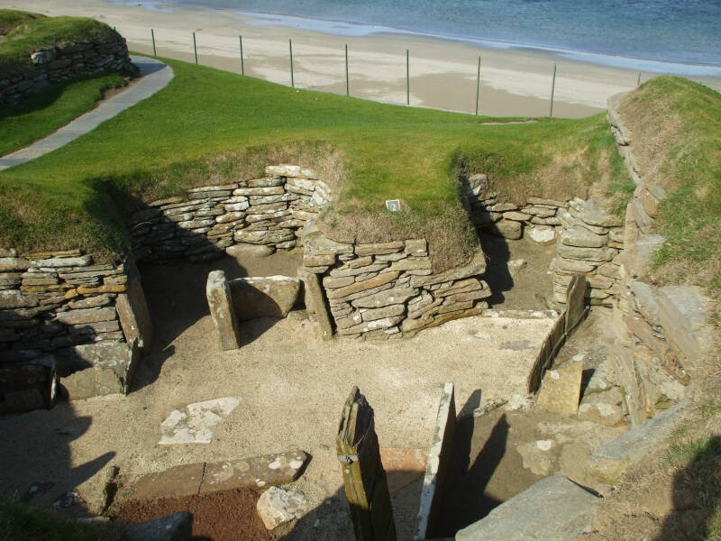 Dwelling 7 of Skara Brae Neolithic settlement beside the Bay of Skaill in the Orkney Islands.