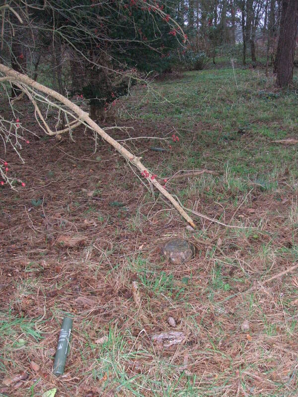 Expended MOD military flare in the woods between Woodhenge and Stonehenge.