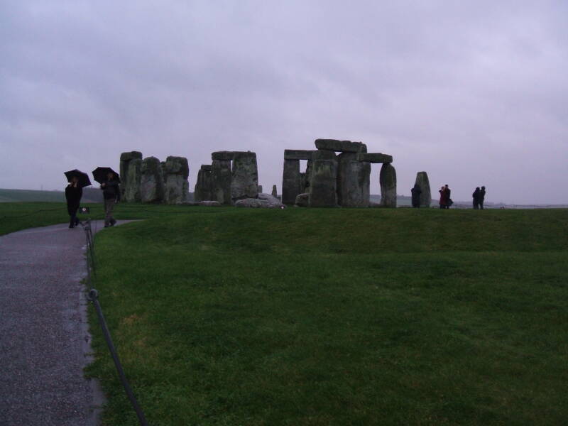 Stonehenge trilithons in the rain.