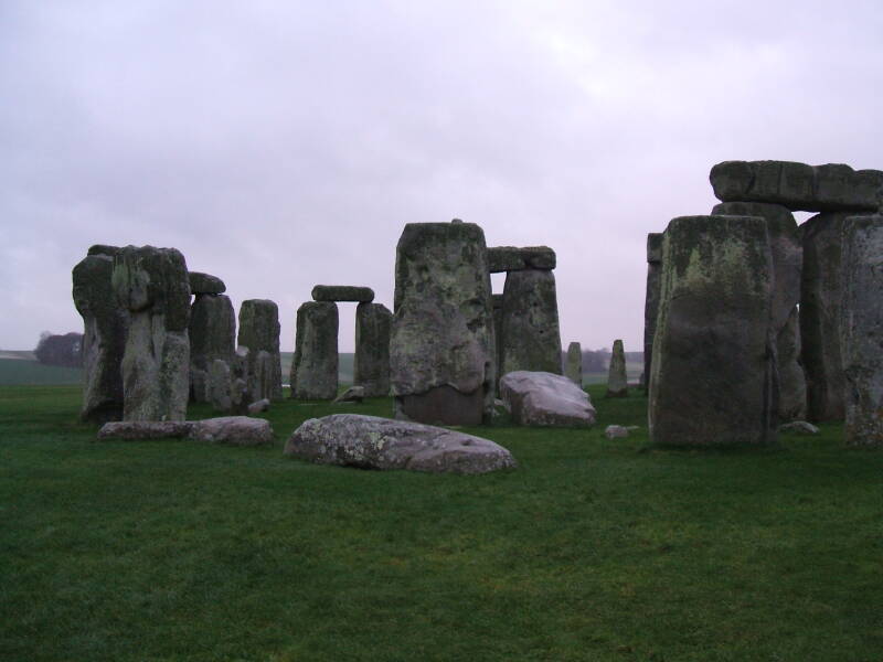 Stonehenge trilithons in the rain.