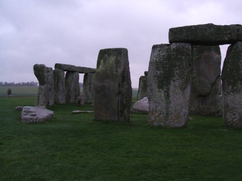 Stonehenge trilithons in the rain.